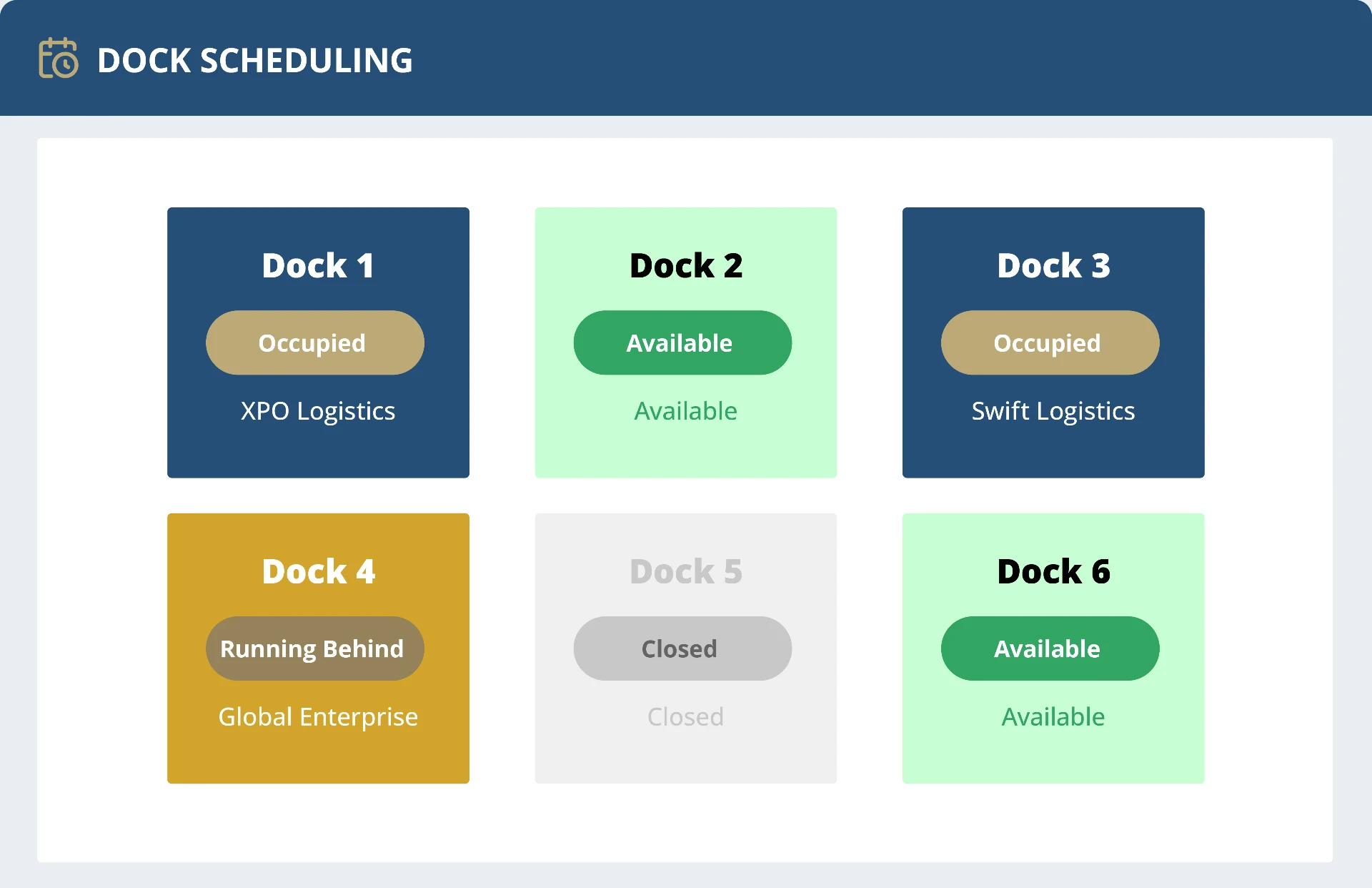 FULL DOCK VISIBILITY — DOCK SCHEDULING interface