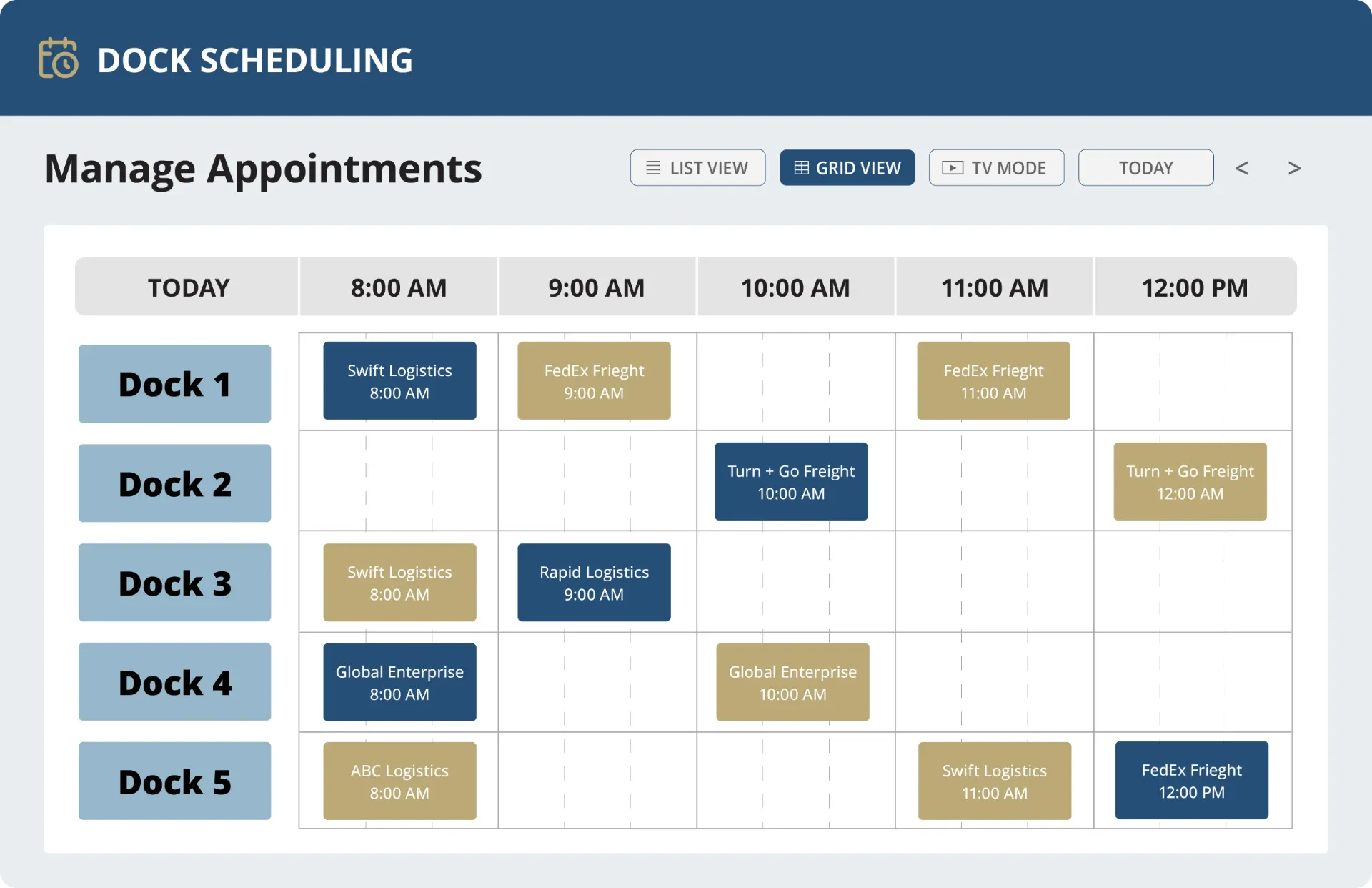 DOCK SCHEDULING platform interface showing dashboard and key features