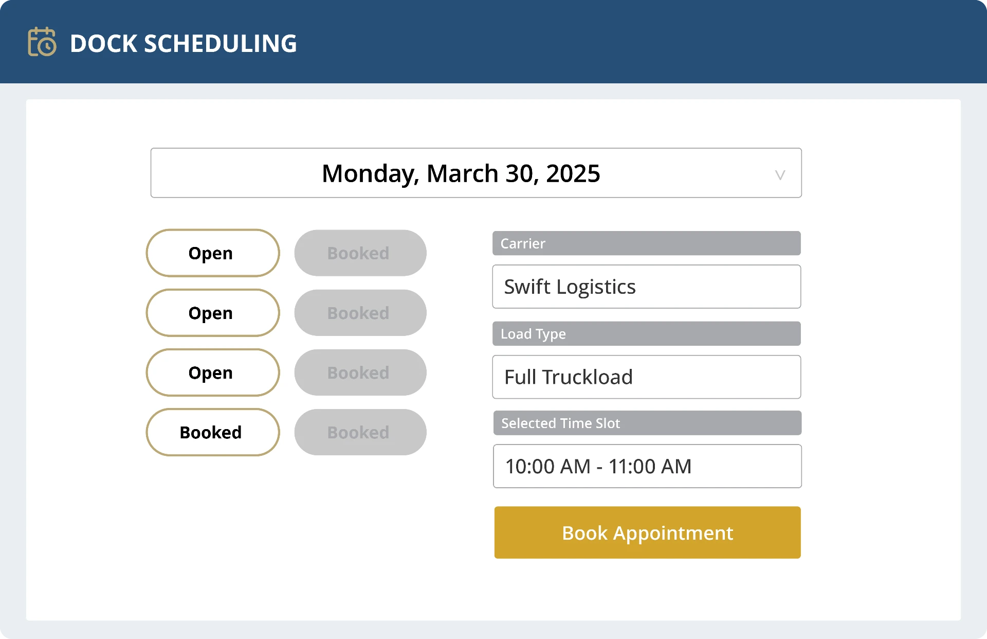 ELIMINATE SCHEDULING OVERHEAD — DOCK SCHEDULING interface